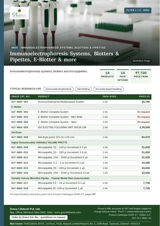 Immunoelectrophoresis Systems, Blotters & Pipettes — flyer 1 of 2